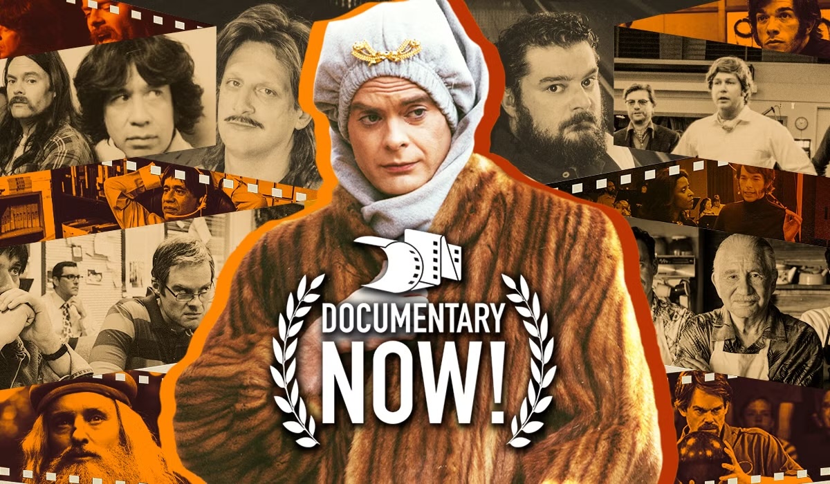 Documentary Now! collage featuring characters from across the series